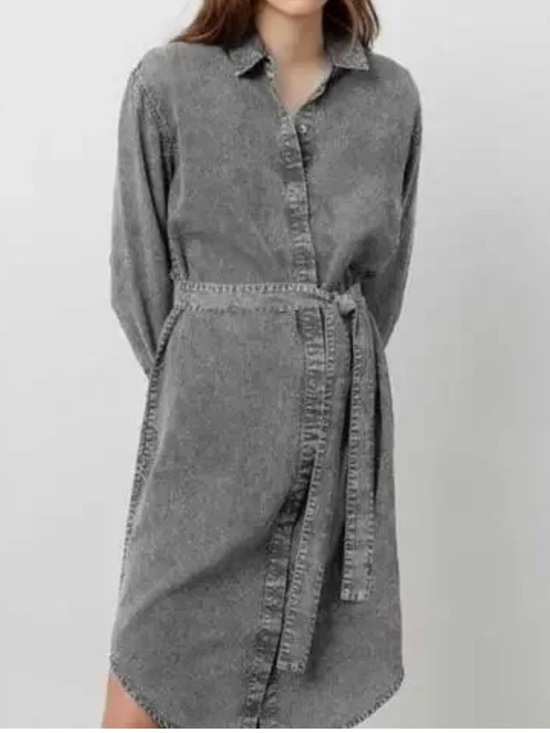 Avec Les Filles Dresses & Skirts - Avec Les Filles Gray Washed Shirt Dress with Tie Belt